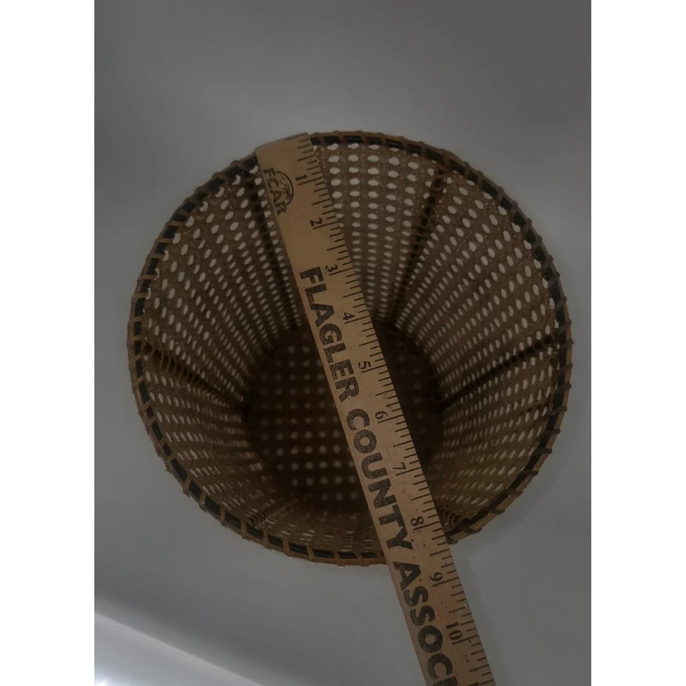 Vintage Woven Cane Wastebasket Boho Rattan Planter Cover Mid Century Modern 10in